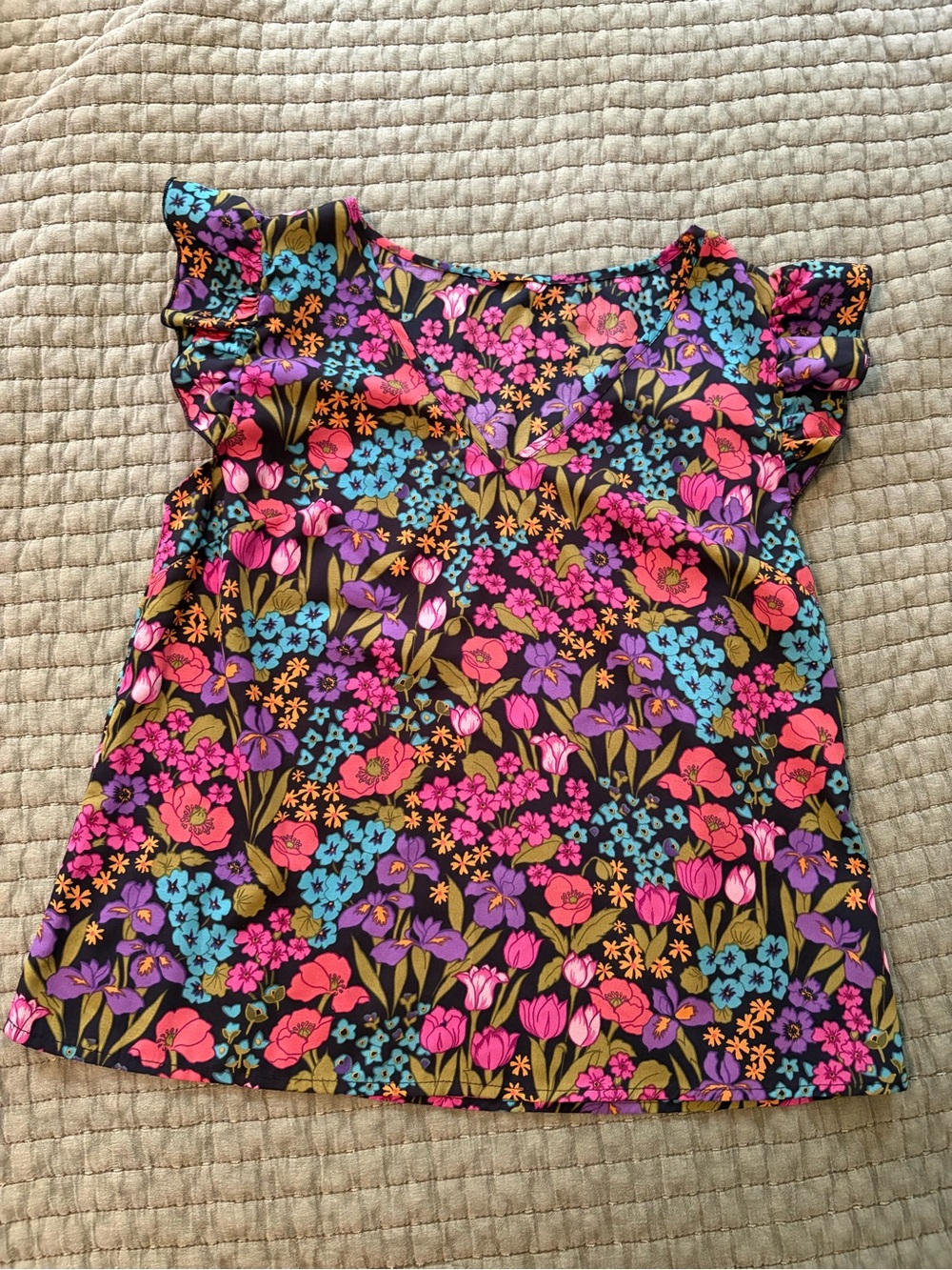 Floral Flutter Sleeve Top - Bright Multicolor
